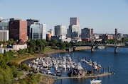 Downtown Portland on the morning of August 14, 2016, in a photo taken from the top deck of the Marquam Bridge.  Dave Killen / Staff LC- The Oregonian