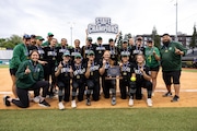 The Sheldon Irish pose for a team photo after they beat the Glencoe Crimson Tide in the Oregon Class 6A softball championship on Saturday, June 1, 2024, at Jane Sanders Stadium in Eugene. Sheldon won 5-0.