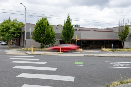 The exterior of a building on a road in Portland