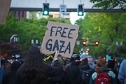 Students at Portland State University continued their pro-Palestine protest on Thursday, May 2, 2024. The group took to the streets of downtown Portland after leaving the courtyard in front of the PSU library.