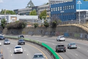 Graffiti along I-84 in Northeast Portland, pictured on Sunday, June 30, 2024.