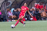 Portland Thorns forward Sophia Smith (#9) with possession during an NWSL match against NJ/NY Gotham FC at Providence Park on Sunday, March 24, 2024. 