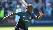 Portland Thorns FC midfielder Nicole Payne during an NWSL soccer match against the Kansas City Current at CPKC Stadium, Saturday, March 16, 2024, in Kansas City, Mo. (AP Photo/Reed Hoffmann)