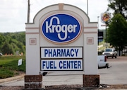 A Kroger grocery store sign promotes its pharmacy and fuel center at its Flowood, Miss., location, Thursday, June 15 2017.  Kroger on Friday, Sept. 8, 2023, announced an agreement to pay up to $1.4 billion to settle lawsuits that claimed the company contributed to the U.S. opioid crisis.