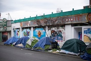 Tents are a common sight in the Old Town neighborhood in downtown Portland.  April 30, 2021. Beth Nakamura/Staff