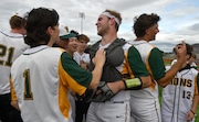 The West Linn Lions take on the Sunset Apollos in the Oregon Class 6A baseball championship on Saturday, June 1, 2024, at Volcanoes Stadium in Keizer. West Linn won 8-4.