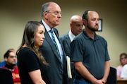 Taylor (left) and Blair (right) Edwards were arraigned in Clackamas County Court in Oregon City, Oregon on Mon, June 10, 2024.  The Edwards, who are members of The Followers of Christ, a religious sect that eschews medical care, are accused of failing to provide medical attention to their newborn baby, who died.