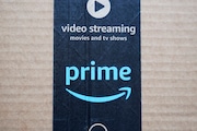 An Amazon Prime cardboard shipping box label is seen on March 17, 2023, in East Derry, N.H. Amazon Prime Day is here. And experts are reminding consumers to be wary of scams.