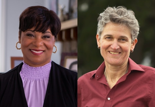 Side by side head shots of two political candidates.