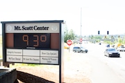 A sign in SE Portland reflected hot temperatures the afternoon of Fri., July 5, 2024.  Highs were in the 90s for a second straight day as a predicted heat wave began to move into the area. Temperatures were expected to near, and perhaps exceed, 100 degrees in the coming days.  