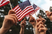 American flags Happy Veterans Day, Labour Day, Independence Day concepts.