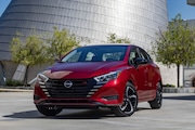 This photo provided by Nissan shows the 2024 Versa. This inexpensive small sedan gets up to an estimated 35 mpg in combined city/highway driving. (Courtesy of Nissan North America via AP)