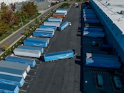 Trailers are parked at an Amazon fulfillment center in Kent, Washington, on Oct. 6, 2023.