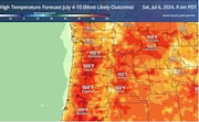 Map shows the hottest day forecast for string of hot days.