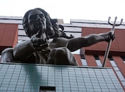 The Portlandia statue's 30th anniversary was celebrated across the street from her perch on the Portland Building on October 8, 2015.  Dave Killen / staff LC- The Oregonian