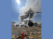 A large pile of mixed metals burning at Radius Recycling in North Portland