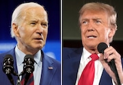 In this combination photo, President Joe Biden speaks May 2, left, and Republican former President Donald Trump speaks May 1. Oregon voters cast ballots for their preferred presidential nominees in Tuesday's primary.