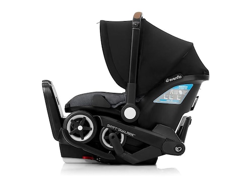 black infant car seat on a white background